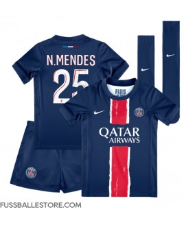 Günstige Paris Saint-Germain Nuno Mendes #25 Heimtrikotsatz Kinder 2024-25 Kurzarm (+ Kurze Hosen)